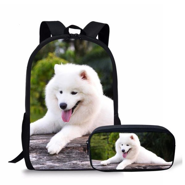 

backpack whereisart childrens school bags pencil case for teenage girls samoyed dog schoolbags kids bookbag animal mochila