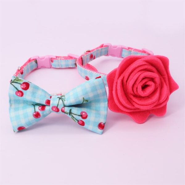 

cherry cat collar bow tie with flower , plastic buckle big and small pet accessories collars & leads