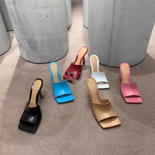 

in early spring of 2021, the simple sandals and slippers with square toe lambskin muller high-heeled women's shoes, Black