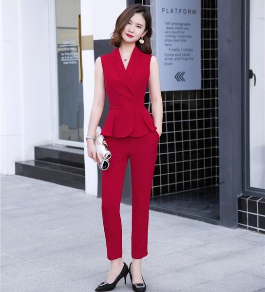 

women's vests two piece women business suits waistcoat & red ladies pant and sets work wear clothes ol styles, Black;white