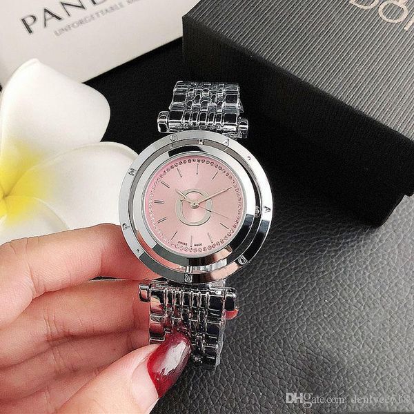Мода марки мужские часы женские вращающиеся циферблаты металлические стальные полосы кварцевые наручные часы женщины кварцевые часы