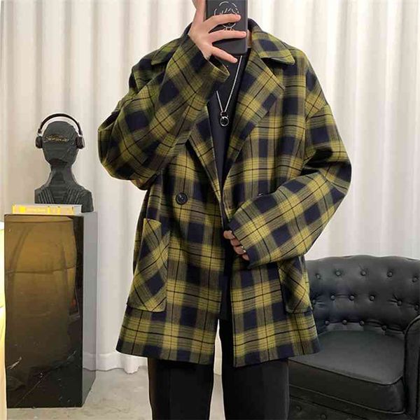 

harajuku plaid casual blazer korean boyfriend style loose jackets autumn fashion man blazers coat 210519, White;black