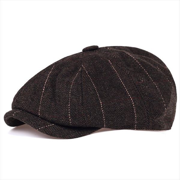 

autumn winter newsboy caps men and women warm tweed octagonal hats for male detective retro flat tide casquette, Blue;gray
