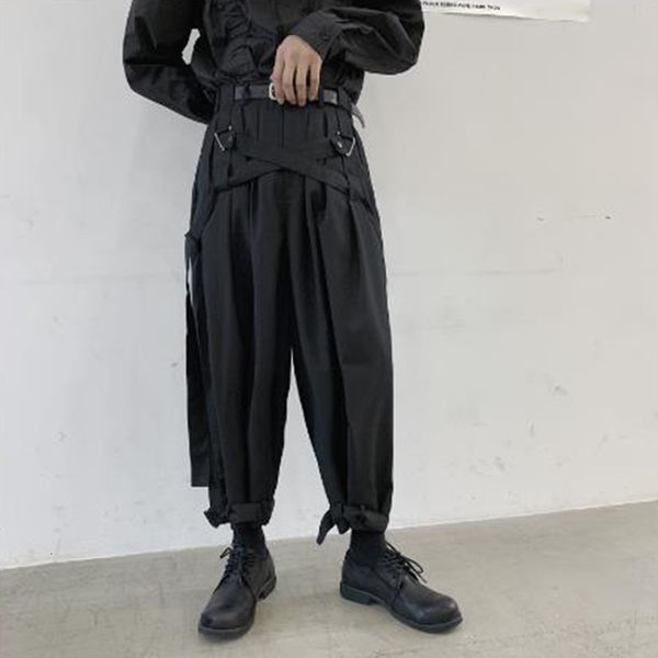 

pant japanese streetwear gothic punk bandage casual harem vintage male hip hop leg drop stage pants kimono 6uw1, Black