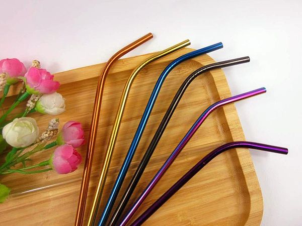 

drinking straws 100pcs 265mm curved and straight stainless steel metal reusable rainbow party bar accessories cocktail set