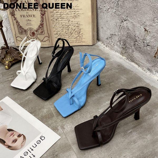 

spring summer square toe slingback sandals narrow band gladiator shoes women high heels pumps party dress, Black