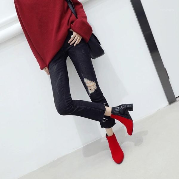 

boots big size 9 10 11 12 women shoes ankle for ladies woman winter color matching round head1, Black