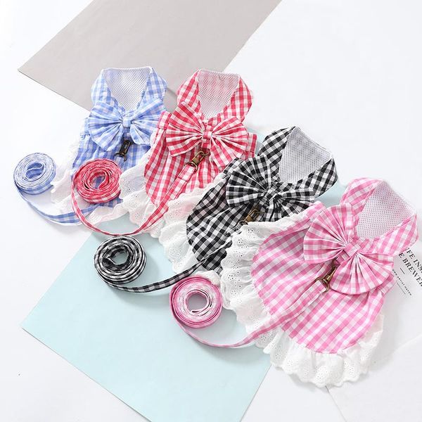 

dog collars & leashes small puppy cat clothes harness leash adjustable plaid lace pet vest dress for medium dogs cats chihuahua