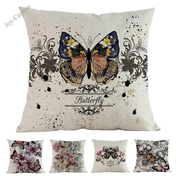 

cushion/decorative pillow colorful butterfly and flowers vector geometric pattern linen cotton case home sofa decoration cushion cover 45x45