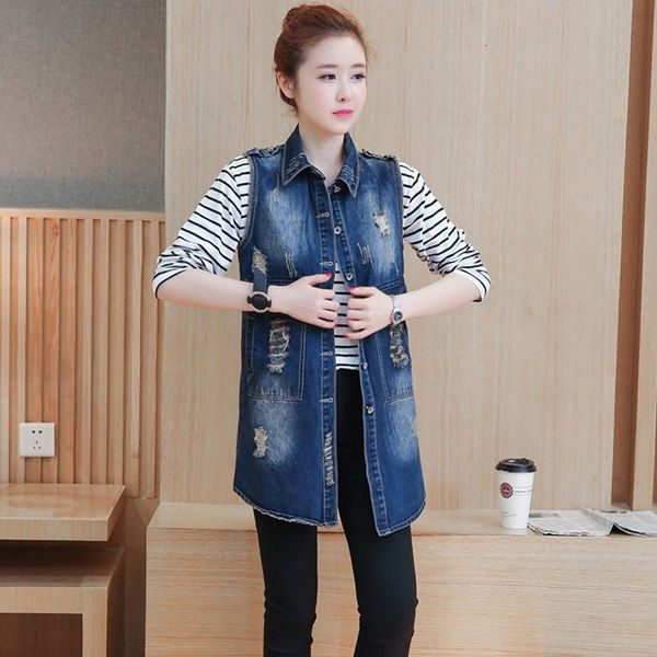 

women's vests hole ripped brim pants of women vest sleeveless lapel collar pockets unique breasted female jacket long-style woman', Black;white