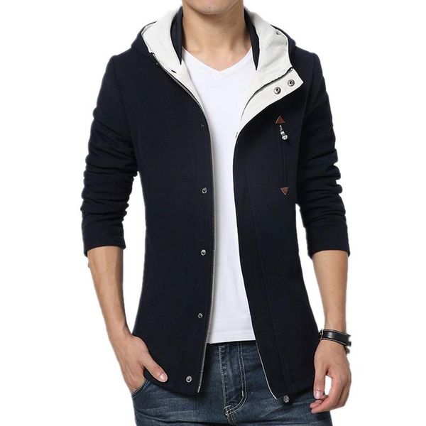 

men's jackets spring and autumn hooded jacket woolen casual korean slim pure color youth, Black;brown