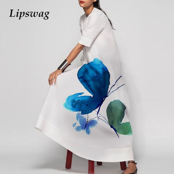 

2021 women elegant art printed long dress summer casual o-neck ladies maxi party dress fashion short sleeve loose dress vestidoshigh quality, Black;gray