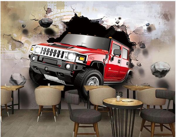 

wallpapers 3d wallpaper for walls in rolls home decor red overbearing car through the wall bedroom custom po stickers