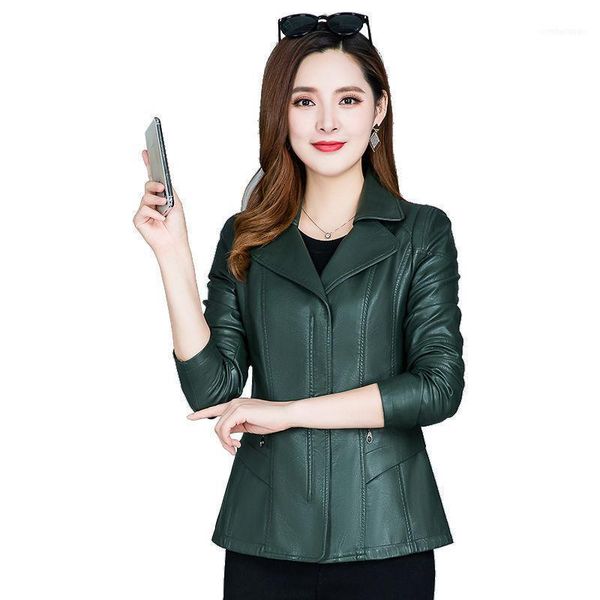 

women's leather & faux 2021 jacket short autumn and winter coat female casual clothing slim wild jacket1, Black