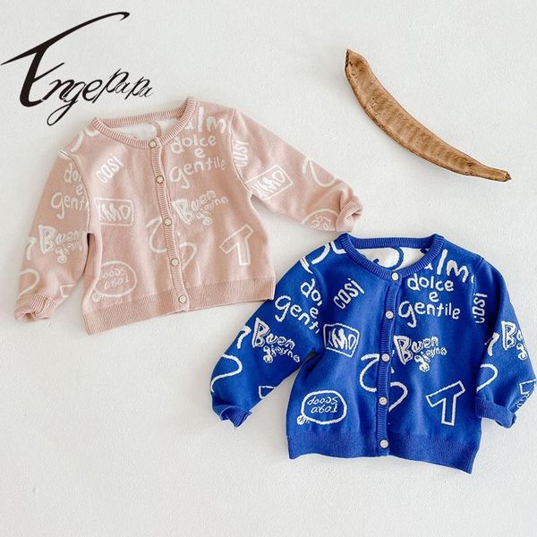 

engepapa letter printing infant baby knitted coat toddler girls cardigan spring autumn born girl sweater jackets, Blue;gray
