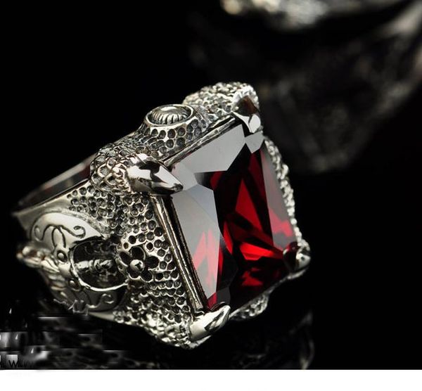 

cluster rings 925 sterling silver & garnet axe dragon claw men's party ring jewelry gift a3989, Golden;silver