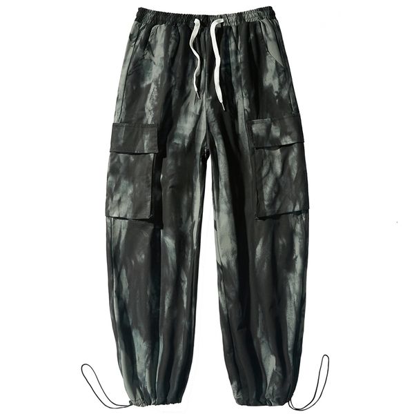 

men's pants fashion casual military style tactical men streetwear loose hip-hop straight trousers wide leg t753, Black