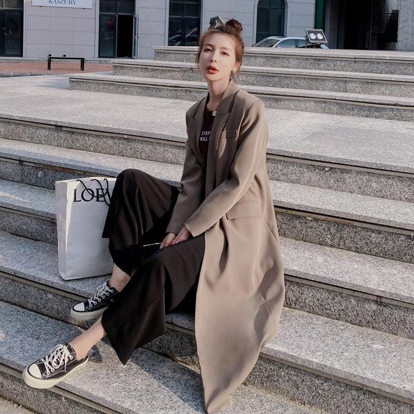 

women's trench coats spring and autumn small blazer jacket women's fashionable at knee-thin casual temperament r9z0, Tan;black