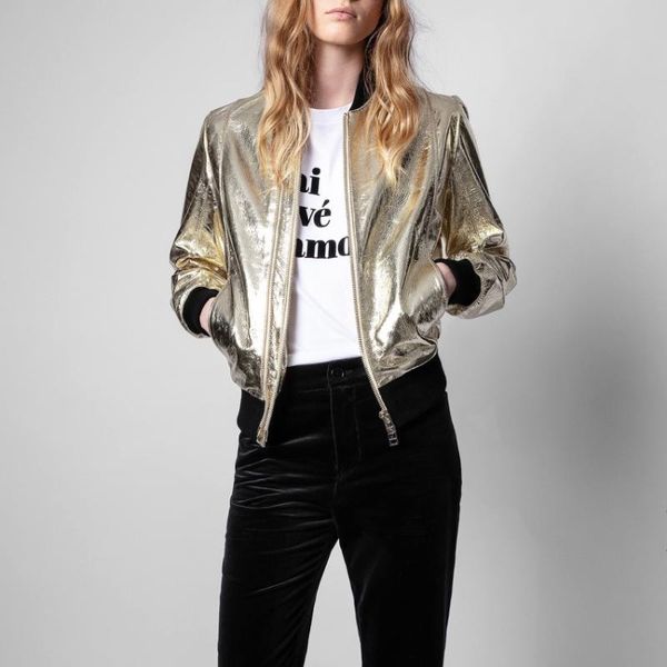 

women's jackets 2021 autumn style coated fabric silver casual handsome fashion baseball jacket short coat, Black;brown