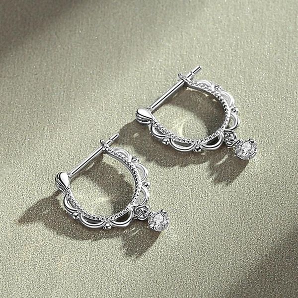 

hoop & huggie gs 925 sterling silver trendy lace circle earrings for women gift dainty single zircon charm pendientes, Golden;silver