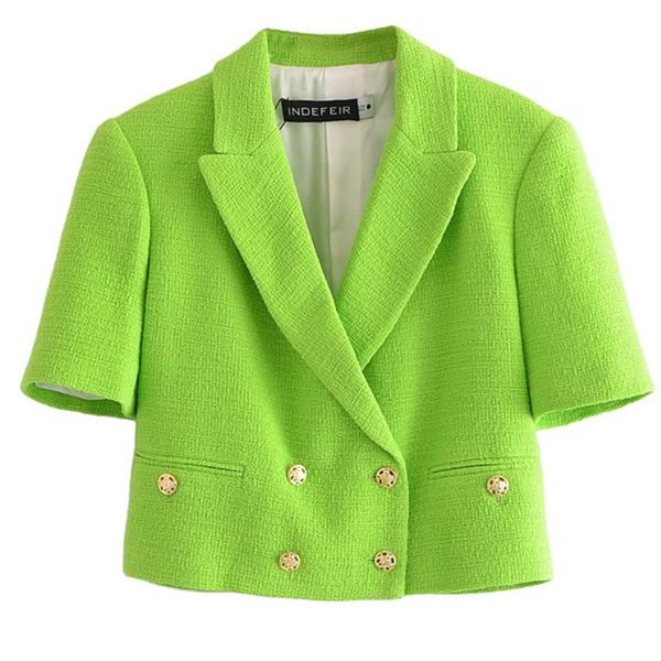 

women's suits & blazers [ewq] women 2021 green blazer jacket short sleeve pocket decoration textured cropped blazerd all-amtch shorts 2, White;black