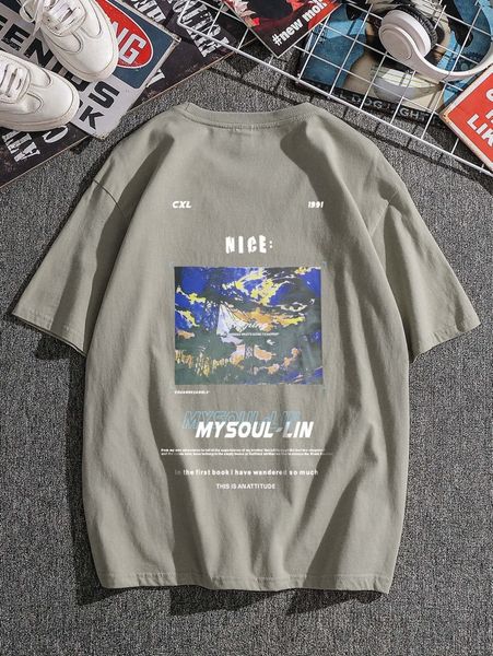 

men slogan and sky print tee r4ah#, White;black