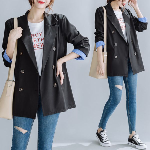 

black suit spring and autumn wild korean style double breasted loose haphazard design female blazer jacket k1242 x8wy, White;black