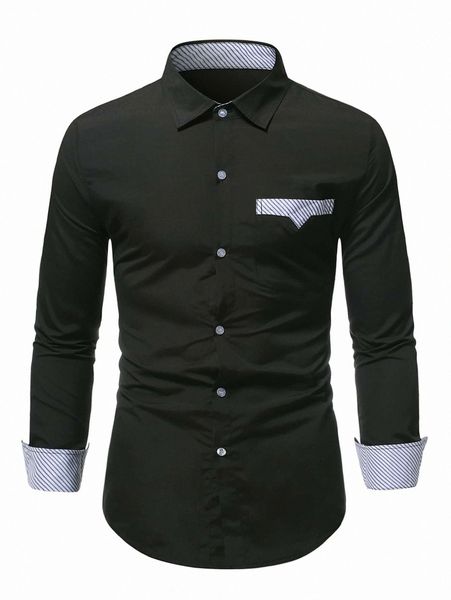 

men striped patched pocket shirt p2bt#, White;black