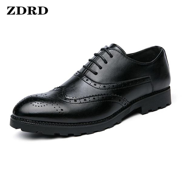 

spring genuine leather oxford dress shoes men lace up cap office wedding black brogue pointed toe oxfords formal