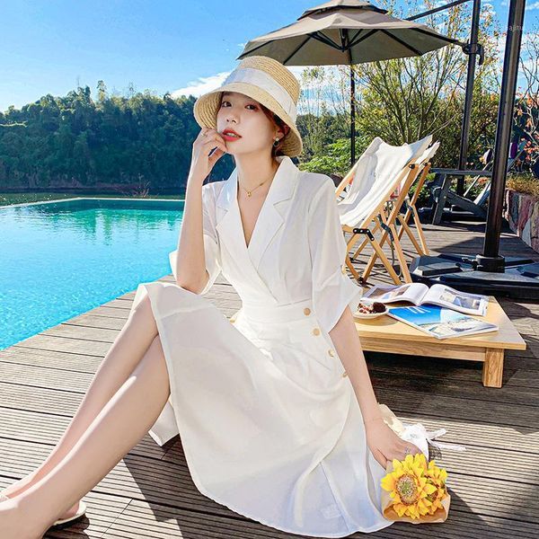 

french chiffon dress in 2021 summer two piece, White