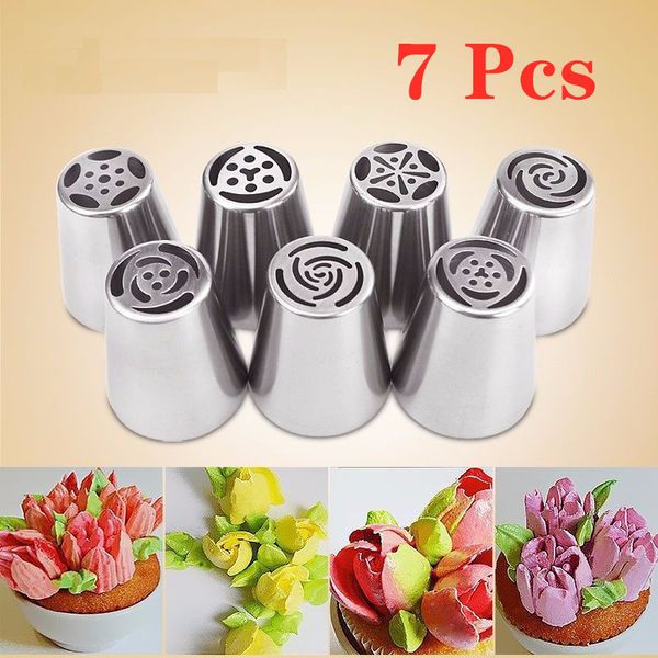 7 Pz/set In Acciaio Inox Russo Tulipano Icing Piping Torta Ugelli Crema Pasticceria Punte di Decorazione Set Torta Cupcake Confeitaria