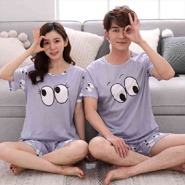 

sell summer pajamas for couples simple sleepwear set lovers cartoon short sleeved pyjamas pjs men women fashion pijamas suit, Black;red