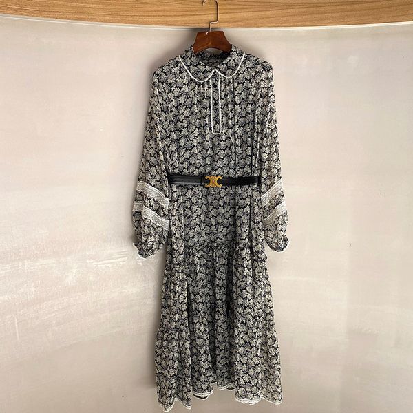 

luxury casual drsprinted silk dr's style in spring and summer, Black;gray