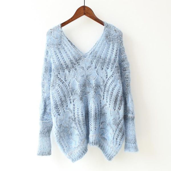 

women's sweaters spring autumn sweater korean style bat sleeve v-neck hollow loose pullover female knitted gx771, White;black