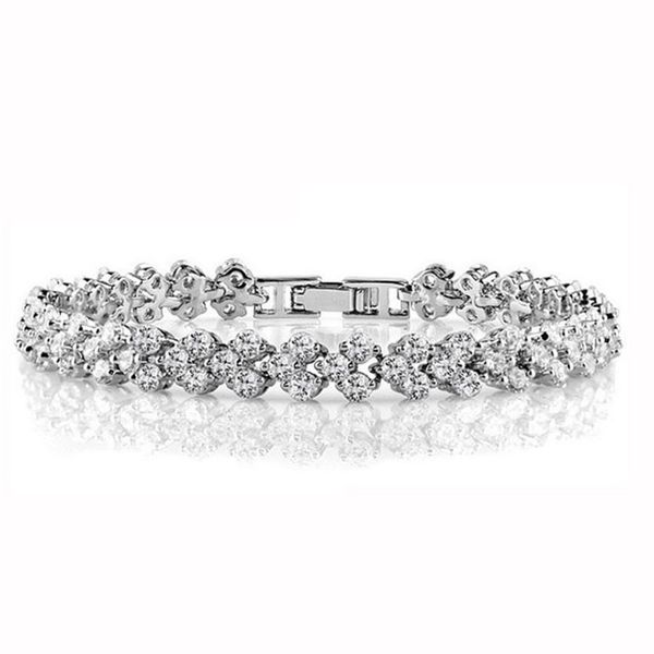 

luxury austria shining crystal bracelets genuine 925 sterling silver charms bracelet diamond roman tennis link bracelet jewelry 513 q2, Golden;silver
