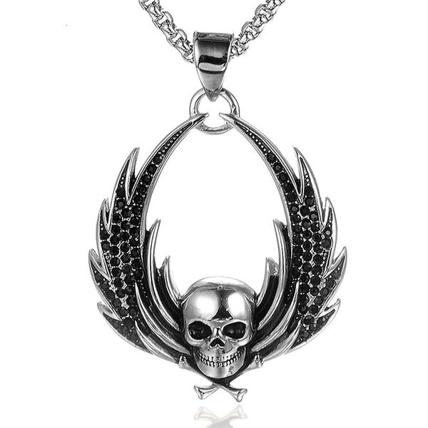 

necklace stainless steel men's skull pendant with diamond titanium nelace, Silver