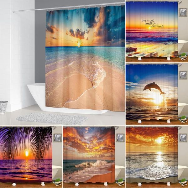 

sea beach shower curtains shell printed bath screen polyester bathroom decoration tree ocean bathtub curtain with 12 hooks