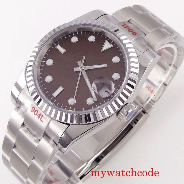 

wristwatches two size 36mm 39mm no logo sapphire crystal calendar 21jewels miyota 8215 automatic men watch fluted bezel jubilee strap, Slivery;brown
