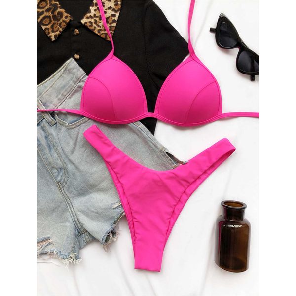 

4 color halter high leg cut bikini women swimwear female swimsuit two-pieces bikini set bather bathing suit swim lady k2648