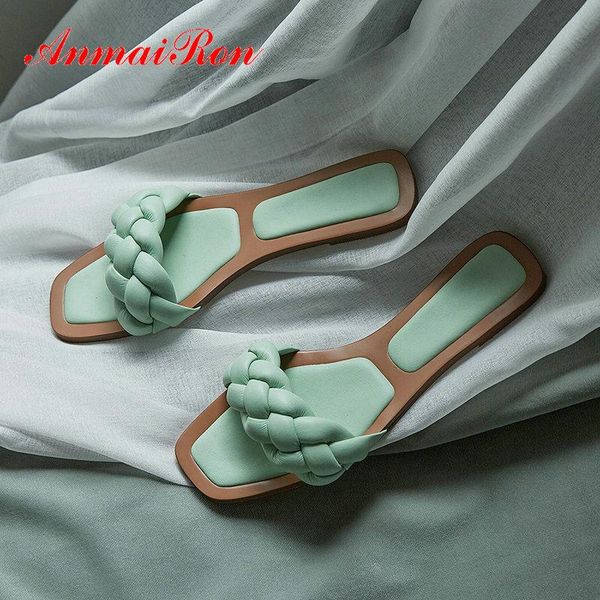 

slippers anmairon sweet pinky color microfiber leather synthetic solid summer outside women shallow womens shoes, Black