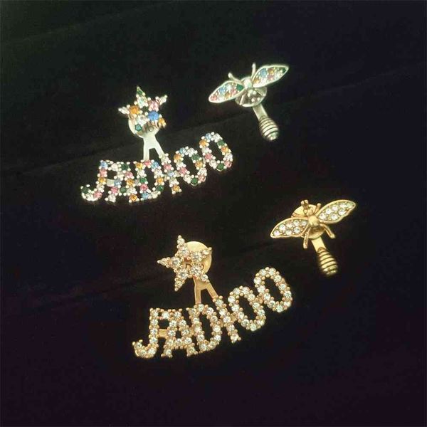 

special offer 2021 luxury designer jewelry new bee earrings female net red classic high version asymmetric letter, Silver