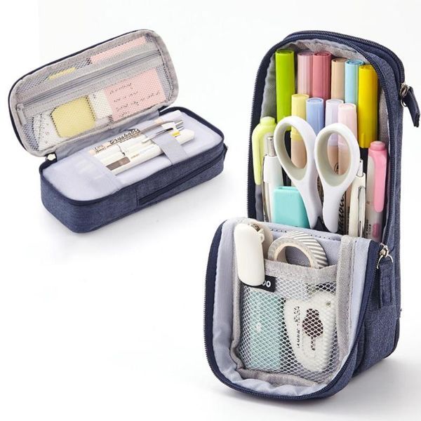 

pencil bags double layer stand pen stationery case large capacity make up bag pouch gift supply for girl travel shopping out going