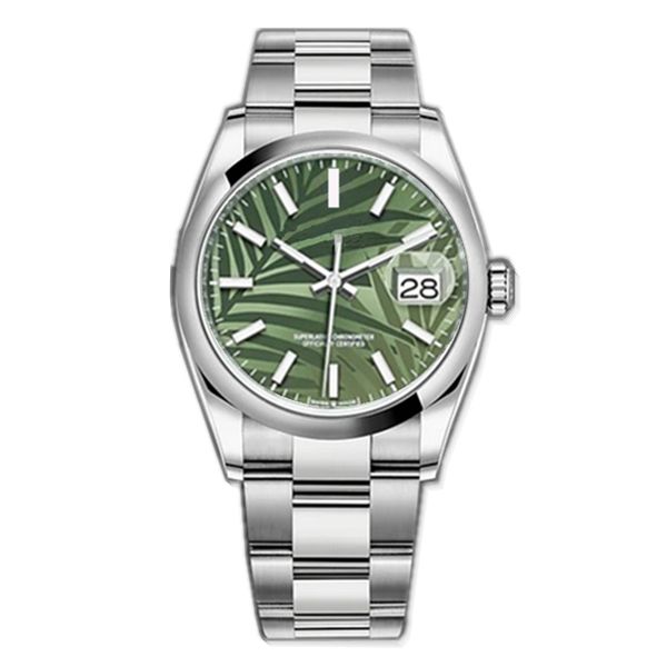 

smooth bezel datejust green dial steel mens 36mm sapphire glass watch automatic mechanical stainless oyster perpetual turquoise 124300 wrist, Slivery;brown