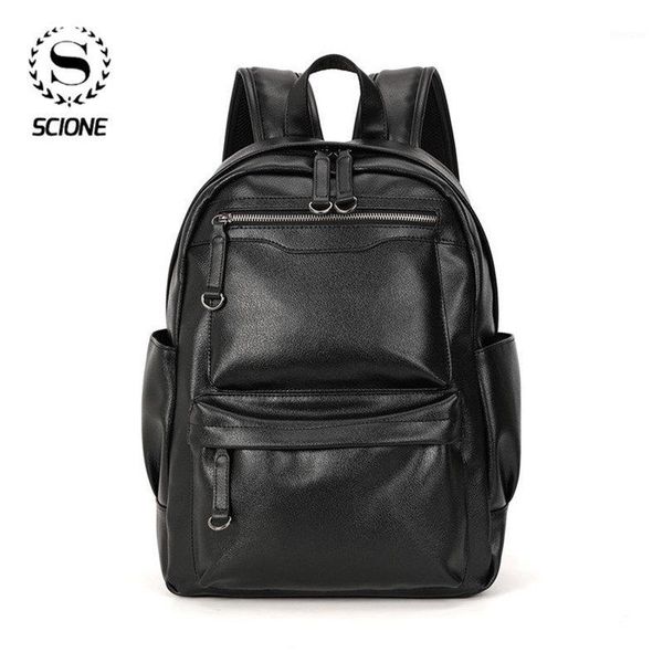 

backpack scione men's fashion large capacity lapbag practical pu leather vintage travel bags sell1