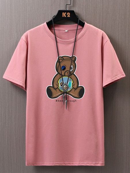 

men bear and letter graphic tee without necklace y9kh#, White;black