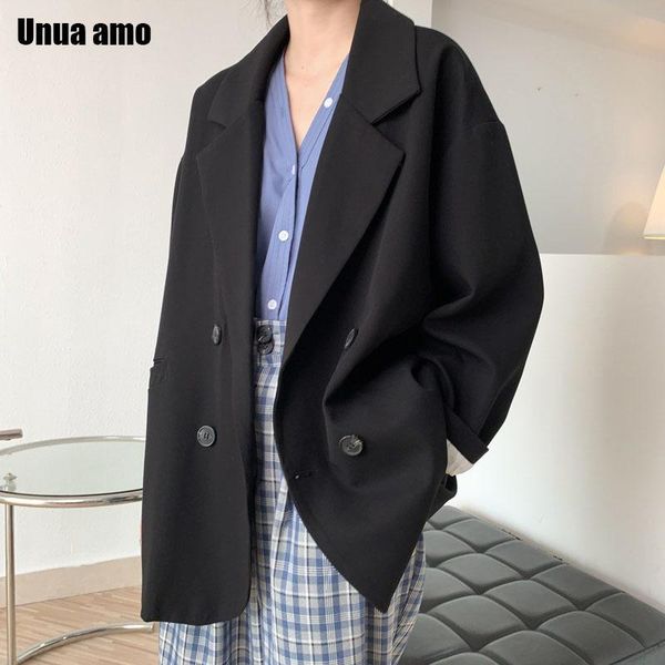 

women's suits & blazers unua amo 2021 blazer women double breasted oversized jacket official ladies loose long sleeve coat mujer vestid, White;black