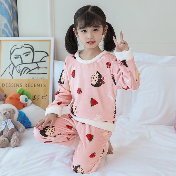 

pajamas flannel set for children cute pijama suit winter pajama sets kids girl cartoon home clothes warm christmas outfit pyjama, Blue;red