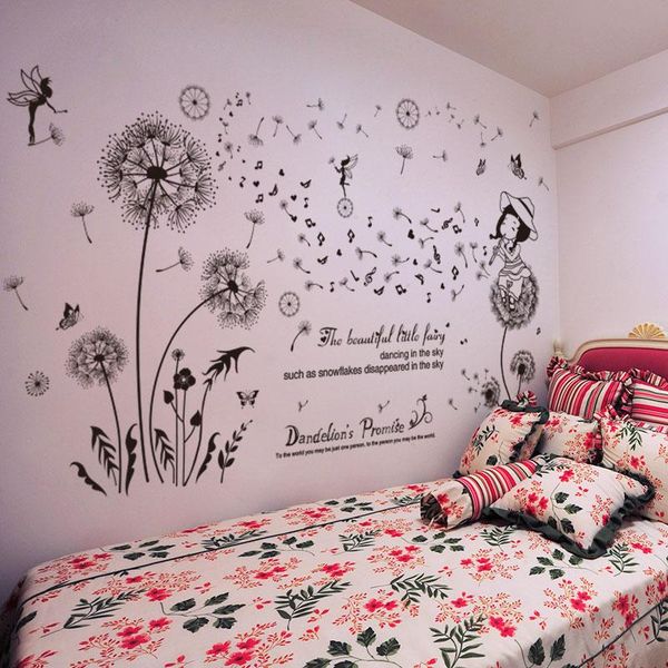 

wall stickers [shijuekongjian] black dandelion flowers diy girl mural decor decals for house living room kids bedroom decoration