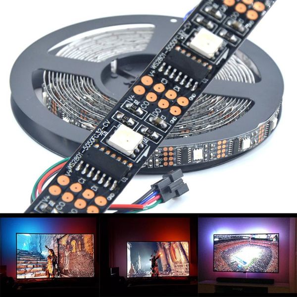 

strips 5m ws2801 32 leds/m ip20/ip65/ip67 rgb led strip raspberry pi control arduino ambient lighting tv,white/black pcb dc5v