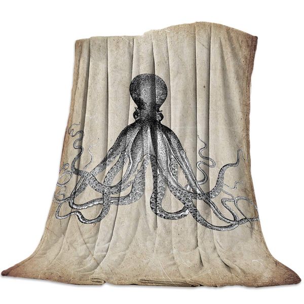 

Throw Fleece Bed Blanket Octopus Sea Animal Vintage Background Flannel Blankets Warm and Cozy Throws for Sofa,Couch,Chair, All